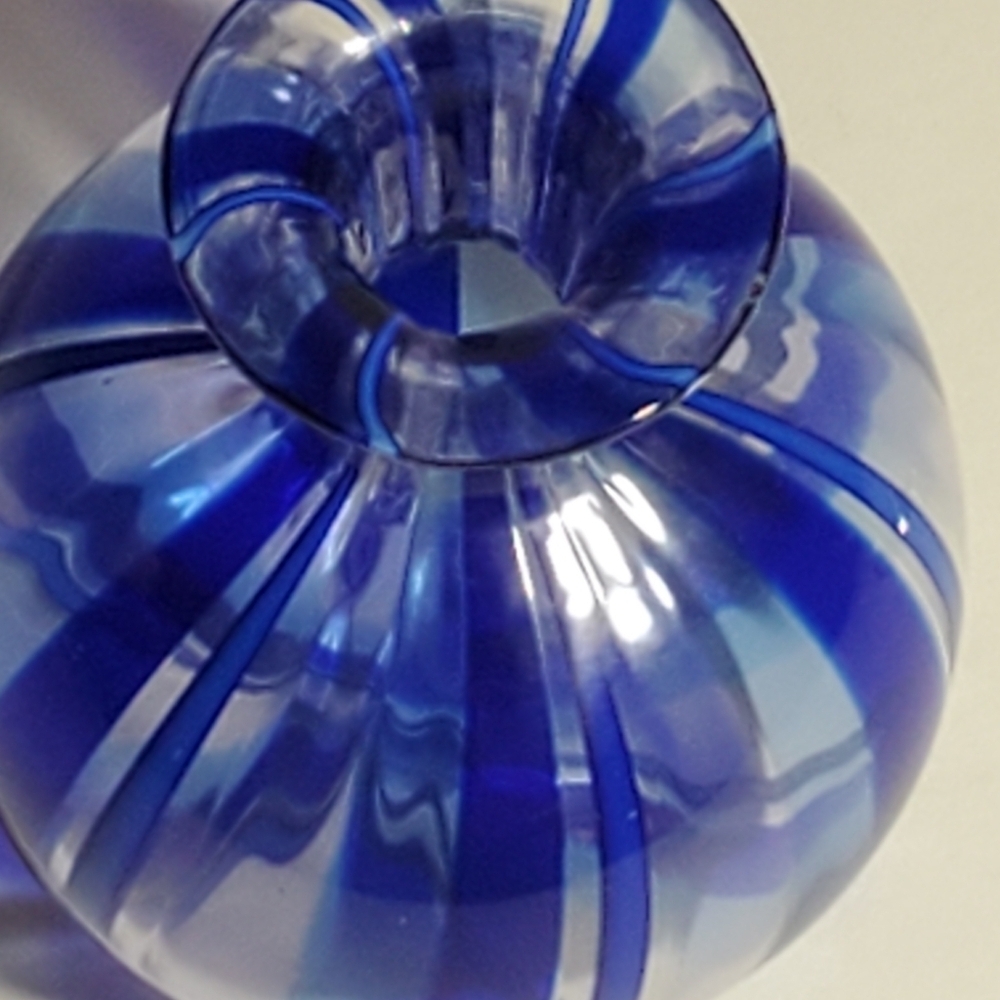 VINTAGE MURANO Glass Perfume Bottle 2 Piece Gold Top, Cobalt Blue Ribbon Strands - Picture 5 of 13